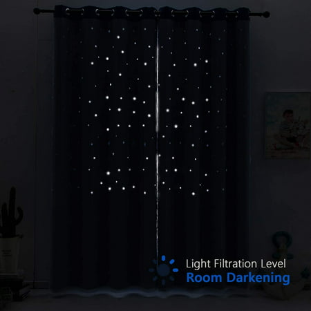 Reepow Rainbow Ombre Blackout Curtain for Boys//Girls Room Hollow-Out Star Room Darkening Gradient Color Window Drape with Sheer for Kids Room Bedroom Single Panel 52 W x 84 L